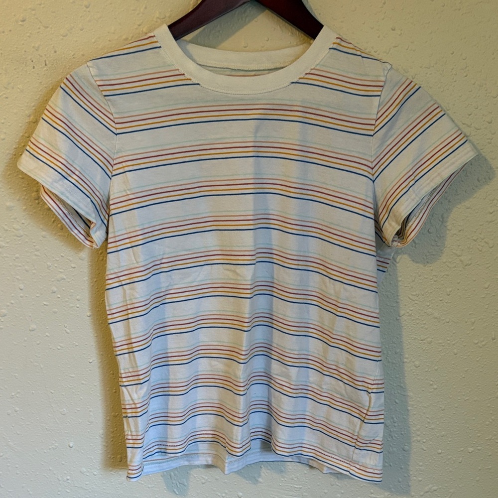 Madewell Striped Crewneck Tee — Cream with Multi-Color Stripes